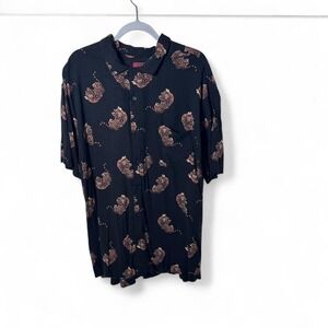 The Foundry Supply Co. black tiger print button up rayon shirt Size 3XL